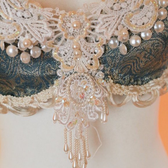 Blue-White-Silver Hand Crafted Belly Dance Top - Picture 3 of 9